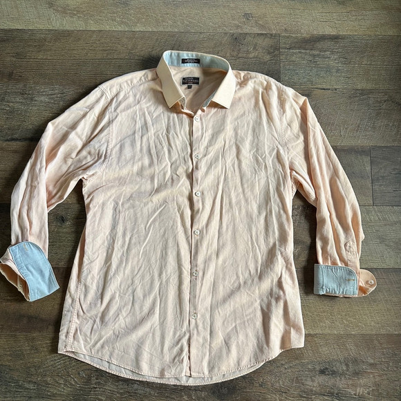 Men's James Tattersall Dress Shirt XL Peach Long Sleeve Button Down - Picture 1 of 4